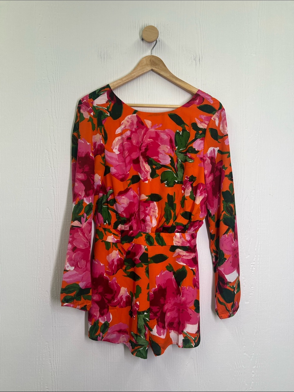 Lulus - Sweetest Song Orange Floral Backless Long Sleeve Romper Size Small - Picture 6 of 11